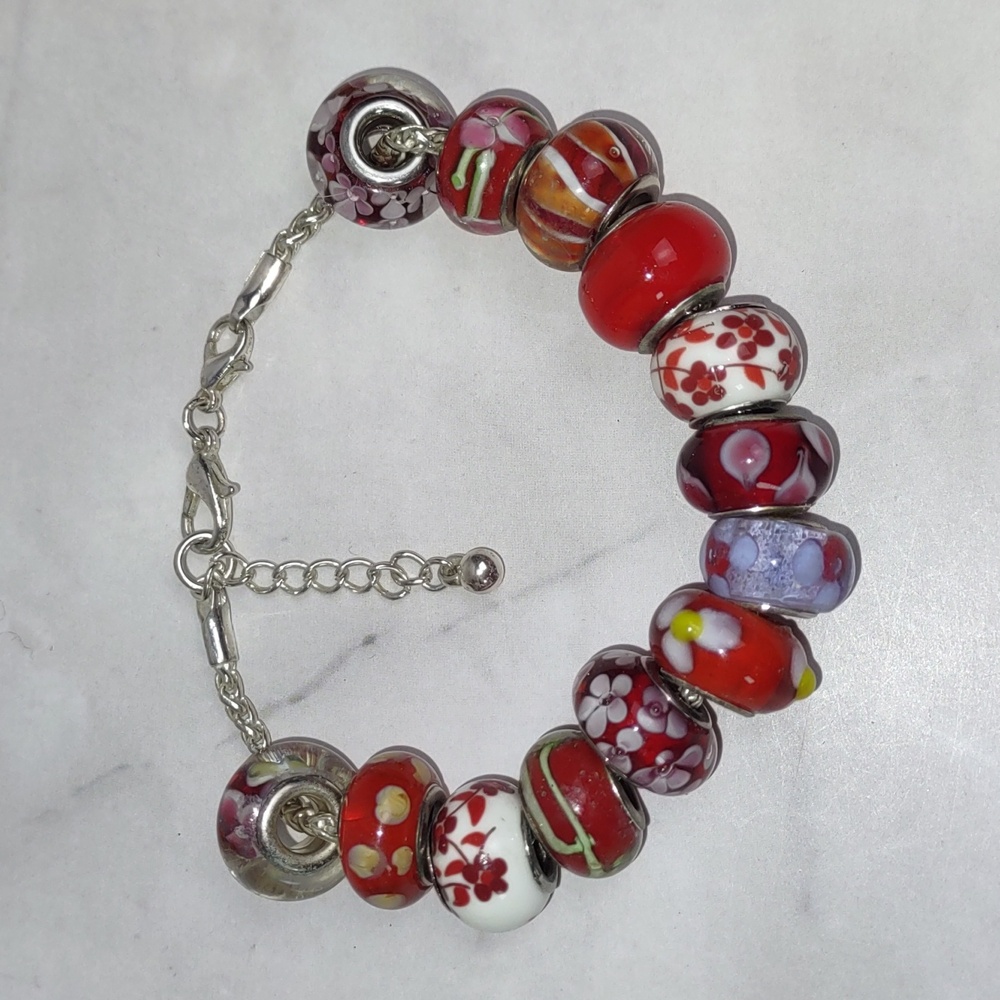 Pandora-style Art Glass Charm Bead Bracelet